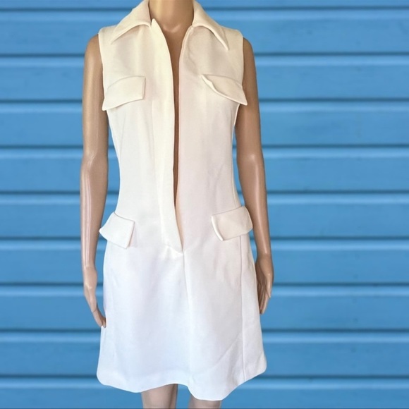 Vtg Mod white dress sz XS/S zipfront A-Line Fit & Flare tennis preppy vintage